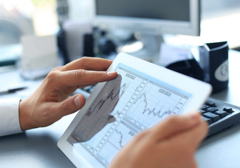 Business person analyzing financial statistics
