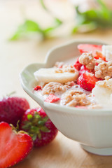 muesli banana milk yoghurt breakfast strawberry