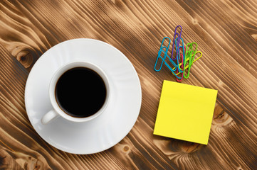 Coffee Cup On Wooden Table With Notes