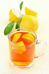 Tea with lemon in glass