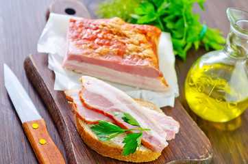 Pieces of smoked pork bacon