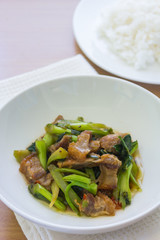 Stir-fried Kale with crispy pork