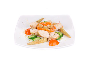 Meat salad with vegetables.
