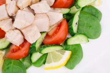 Meat salad with vegetables.