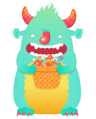 Funny smiling Halloween fluffy monster character