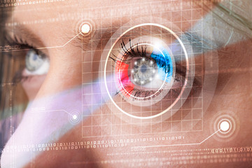 Cyber woman with technolgy eye looking