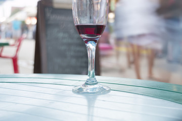 Empty glass from wine and  in cafe outdoors