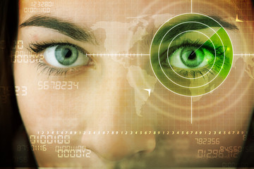 Cyber woman with modern military target eye