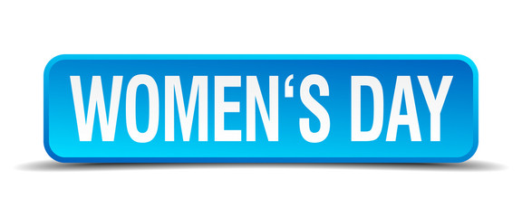 womens day blue 3d realistic square isolated button