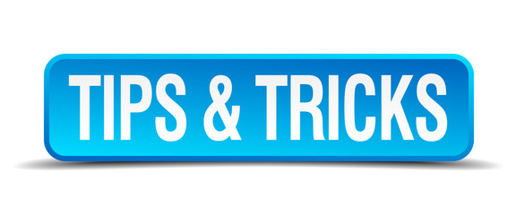 Tips and tricks blue 3d realistic square isolated button