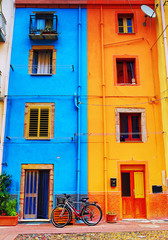 Fototapeta na wymiar Colorful facades in Bosa in Sardinia, Italy