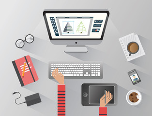Businessman working at his desk vector
