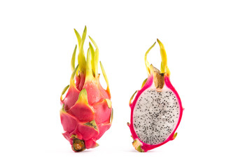 Two dragon fruits, whole and a half