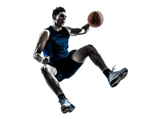 caucasian man basketball player jumping silhouette