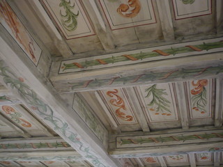 Decorated ceiling inside historic building at Prague