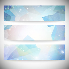 Set of banners with polygonal abstract shapes, circles, lines