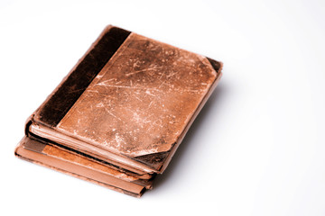 Beautiful old two books closeup on white background