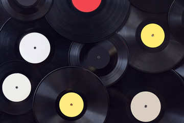 Many vinyl disks, musical abstract background