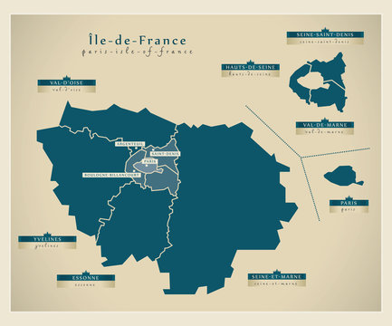 Moderne Landkarte - Île-de-France FR