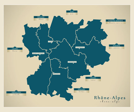 Moderne Landkarte - Rhône-Alpes FR