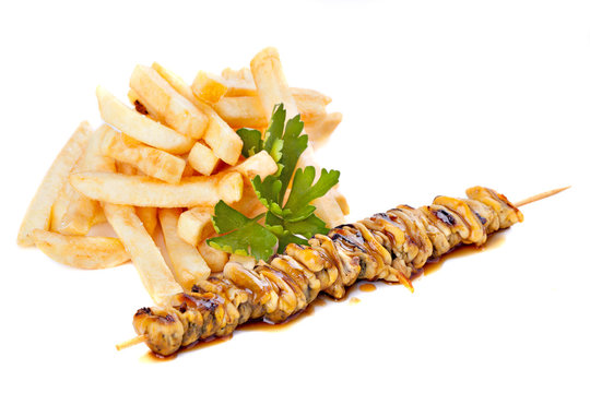 Sea food  skewers with french fries