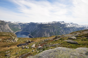 Fototapeta premium Plateau Hardangervidda, Norway, way to the Trolltongue
