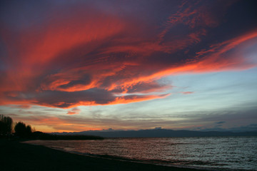 Stormy sky over Ohrid Lake at sunset, Republic of Macedonia