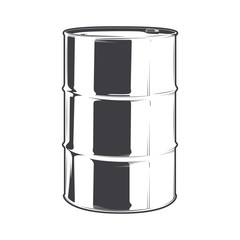 Steel oil barrel isolated on a white background. Line art