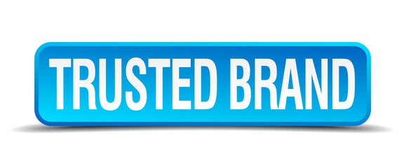 Trusted brand blue 3d realistic square isolated button