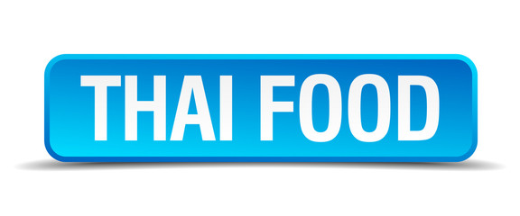 Thai food blue 3d realistic square isolated button
