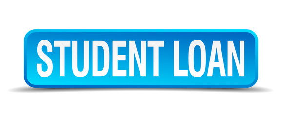 Student loan blue 3d realistic square isolated button