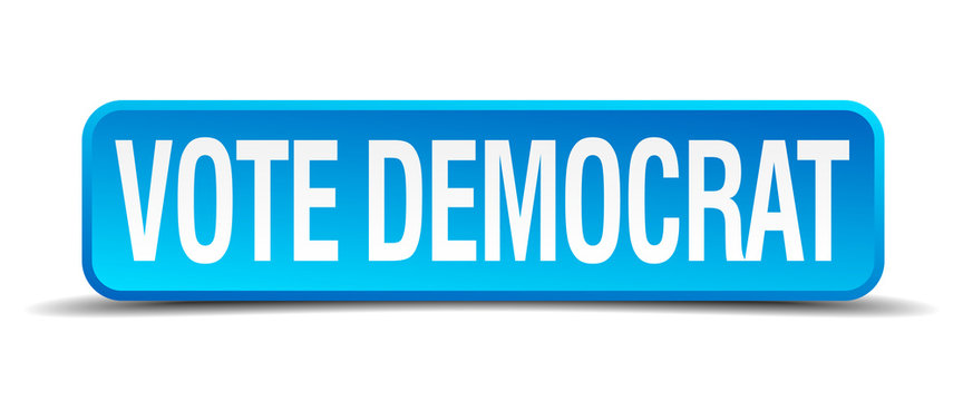 vote democrat blue 3d realistic square isolated button