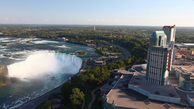 An aerial view of the Horseshoe Falls and Casino, Niagara Falls