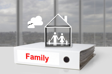 office binder family holding hands in house