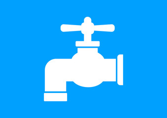 White faucet icon on blue background