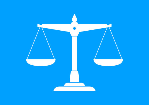 White scale icon on blue background