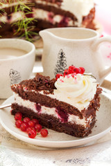 Piece of fresh homemade Black Forest cake
