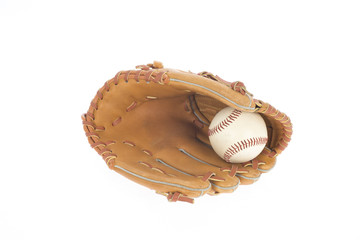 baseball glove with ball inside