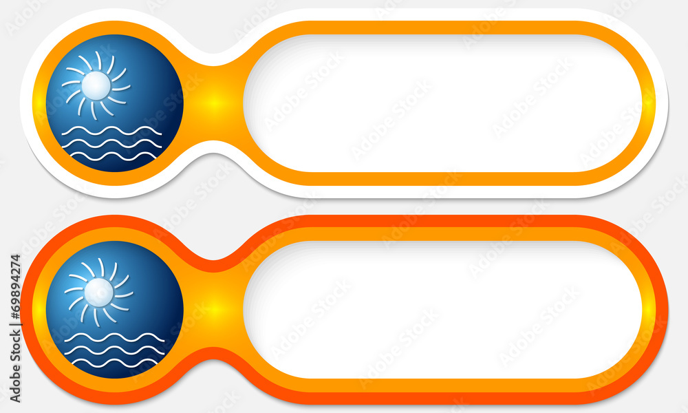 Poster two buttons for entering text with waves and sun