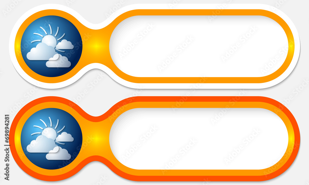 Poster two buttons for entering text with clouds and sun