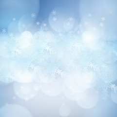 Christmas background with snowflakes and lights. Vector image
