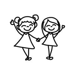 hand drawing happy kids