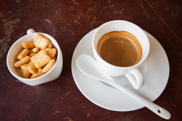 Black coffee with cookies set and sweet cake