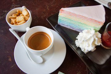 Black coffee with cookies set and sweet cake