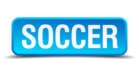 Soccer blue 3d realistic square isolated button
