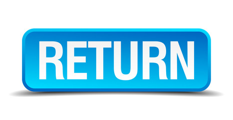 Return blue 3d realistic square isolated button