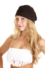 woman fringe tube top black beanie