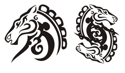 Tribal black horse and double horse sing