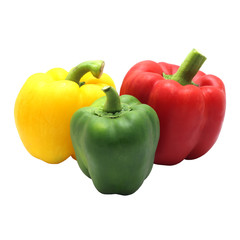 Three colors paprika isolated on white background