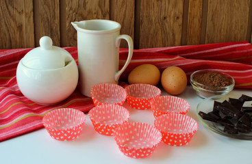 Ingredients for chocolate cupcakes.